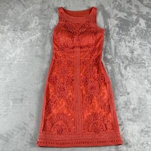Sue Wong Soutache Lace Sheath Cocktail Dress Women 4 Orange Boho Art Deco Formal
